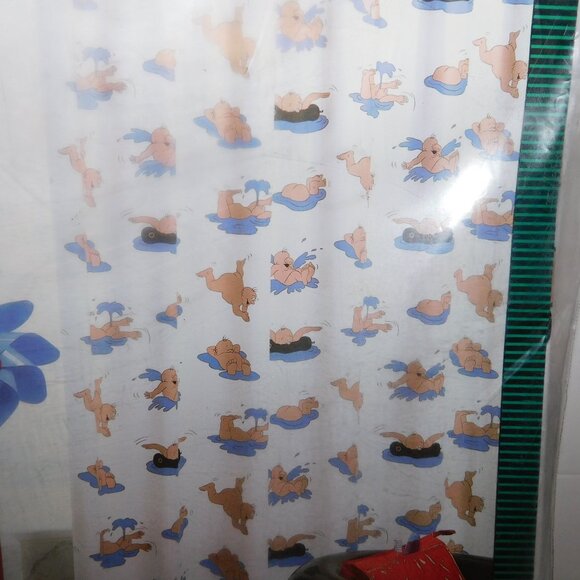 Rare Sealskin Vinyl White w Nude Naked Men Swimming SPLASH Shower Curtain NEW - Picture 7 of 8